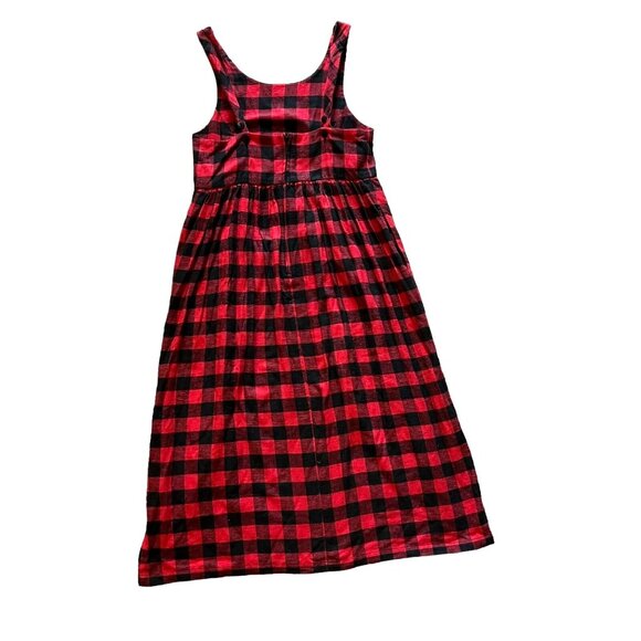 Red Black Buffalo Plaid Sleeveless Midi Dress FADS Cotton 4P Jumper Sundress - Picture 2 of 14
